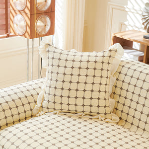 Grid Textured Sofa Cover with Sheer Ruffle Skirt, Pet-Friendly Sofa Throw Slipcover