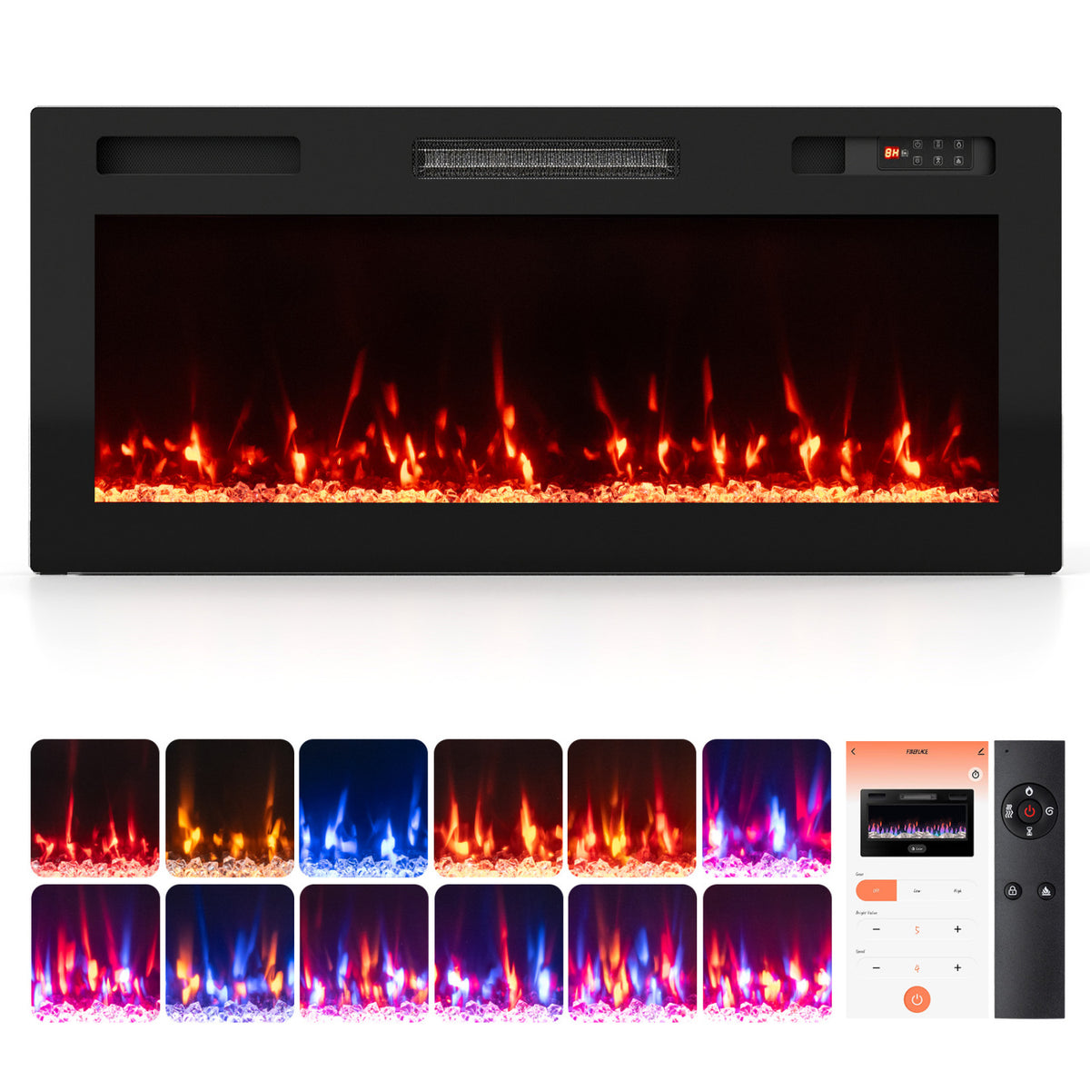 30/36/40/50/60/72 Inch Smart WiFi Electric Fireplace with Recessed and Wall Mounted-40"