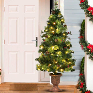 LED Christmas Tree with Red Berries Pine Cones-4 Feet