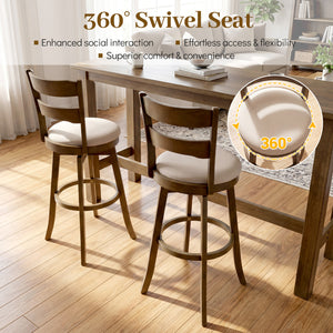 30.5 Inch Swivel Barstools with Backrest & Upholstered Seat-Set of 2