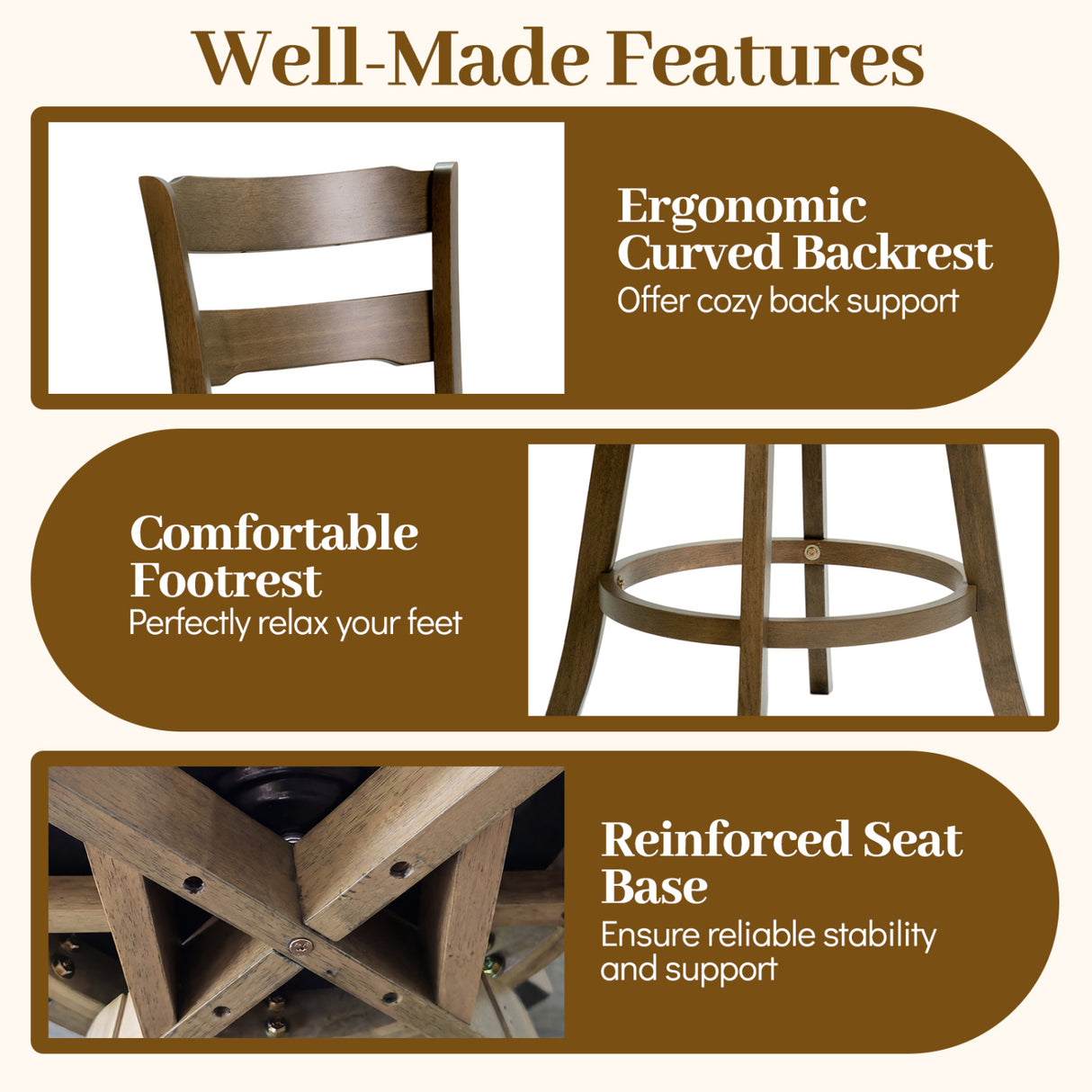 30.5 Inch Swivel Barstools with Backrest & Upholstered Seat-Set of 4