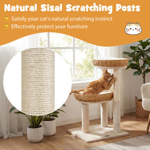30-Inch Cat Tower with 2 Rattan Cat Baskets for Indoor Kittens-Beige