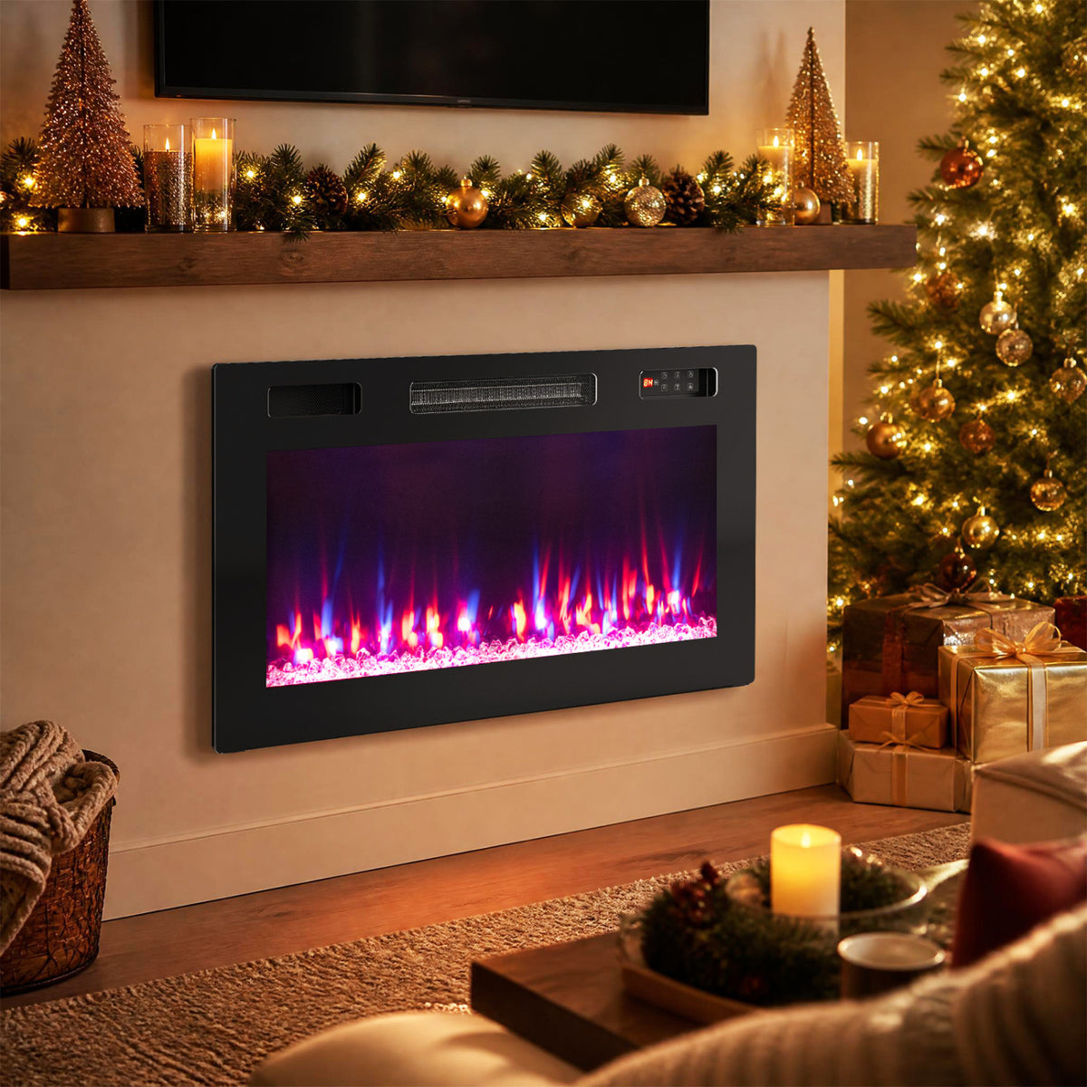 30 Inch Smart WiFi Electric Fireplace with Recessed and Wall Mounted