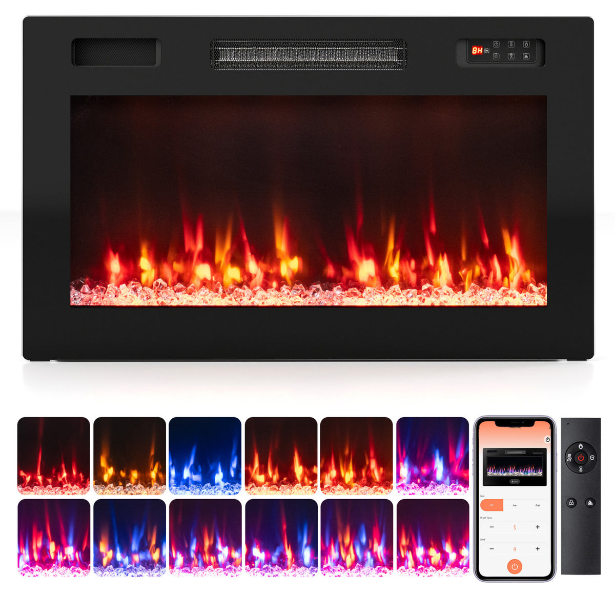 30 Inch Smart WiFi Electric Fireplace with Recessed and Wall Mounted