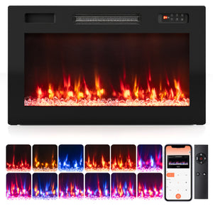 30 Inch Smart WiFi Electric Fireplace with Recessed and Wall Mounted