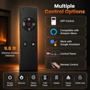 30 Inch Smart WiFi Electric Fireplace with Recessed and Wall Mounted