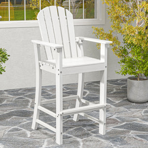 30 Inches Counter Height Outdoor HDPE Bar Stool with Armrests and Footrest-White