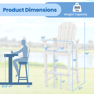 30 Inches Counter Height Outdoor HDPE Bar Stool with Armrests and Footrest-White