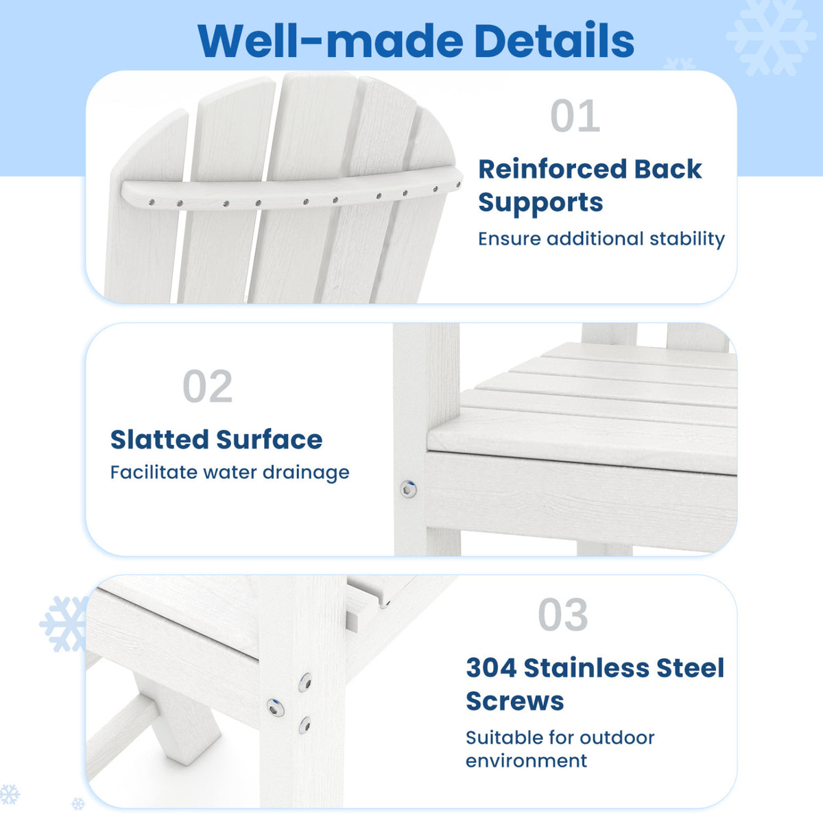 30 Inches Counter Height Outdoor HDPE Bar Stool with Armrests and Footrest-White