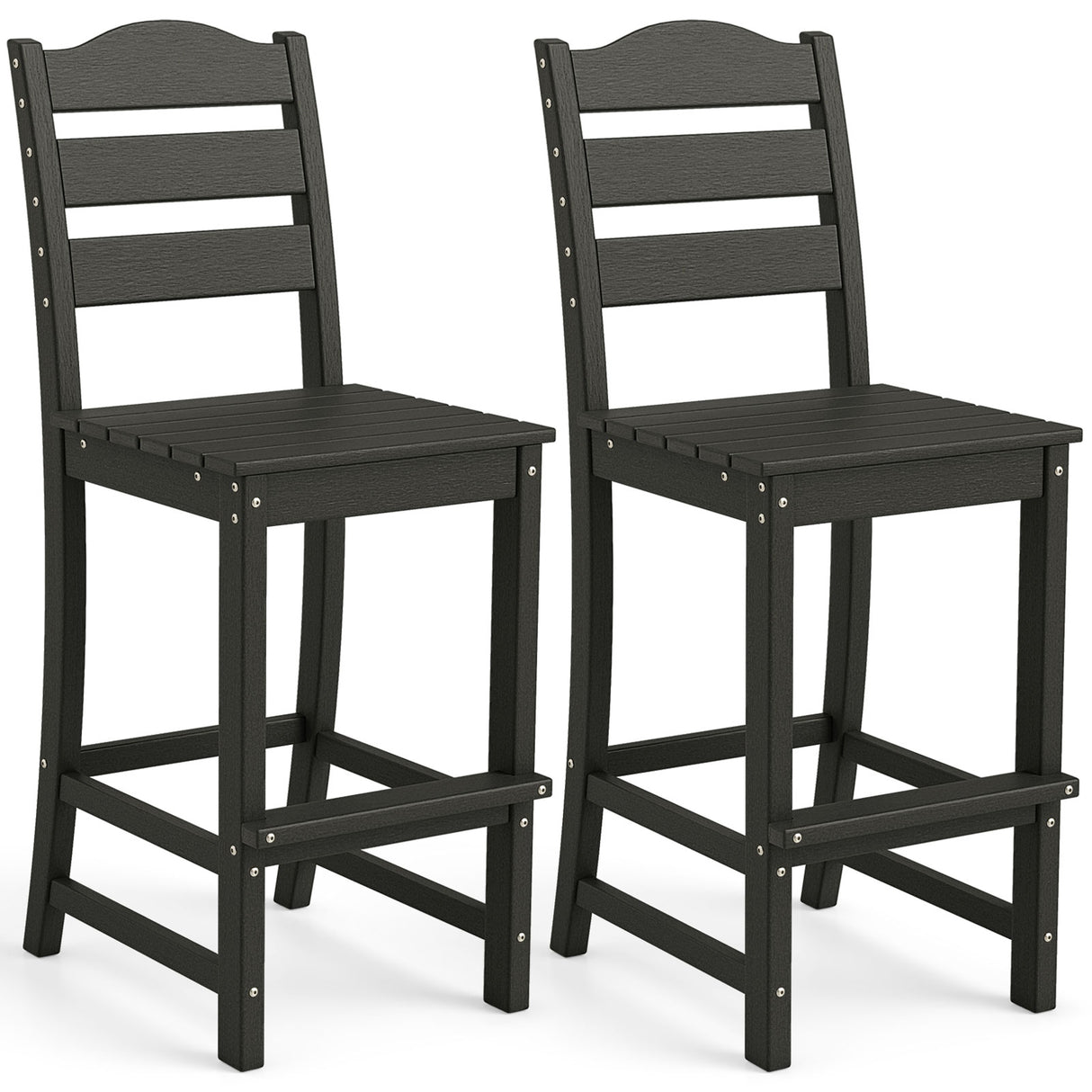 30 Inches Counter Height HDPE Bar Stool with Backrest and Footrest-Black