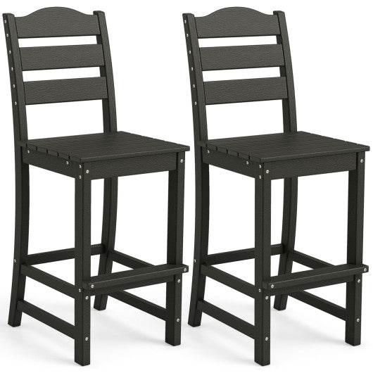 30 Inches Counter Height HDPE Bar Stool with Backrest and Footrest-Black