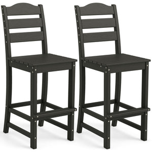 30 Inches Counter Height HDPE Bar Stool with Backrest and Footrest-Black