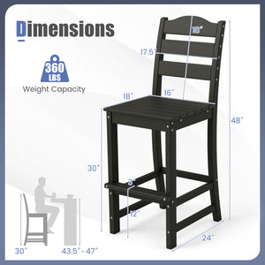 30 Inches Counter Height HDPE Bar Stool with Backrest and Footrest-Black