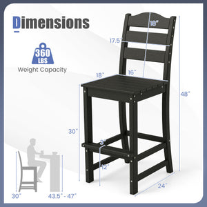 30 Inches Counter Height HDPE Bar Stool with Backrest and Footrest-Black