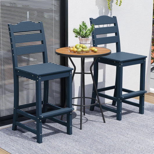 30 Inches Counter Height HDPE Bar Stool with Backrest and Footrest-Navy