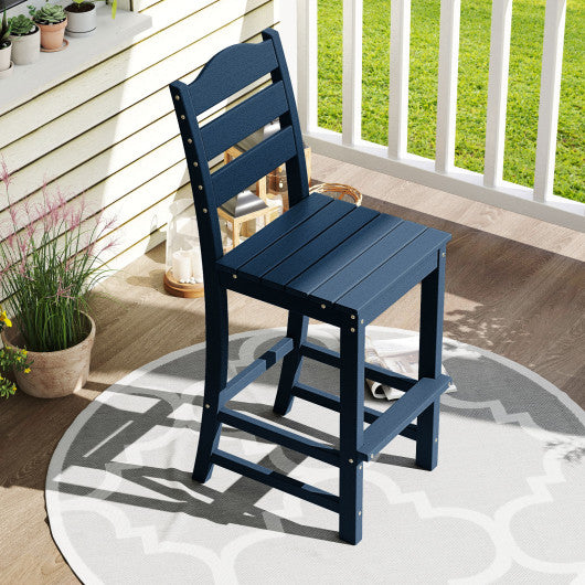 30 Inches Counter Height HDPE Bar Stool with Backrest and Footrest-Navy