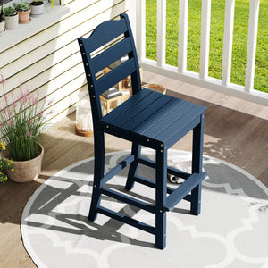 30 Inches Counter Height HDPE Bar Stool with Backrest and Footrest-Navy