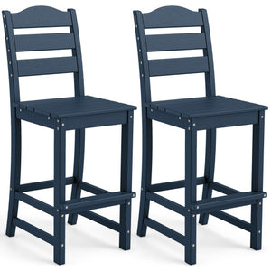 30 Inches Counter Height HDPE Bar Stool with Backrest and Footrest-Navy