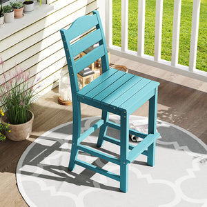 30 Inches Counter Height HDPE Bar Stool with Backrest and Footrest-Turquoise