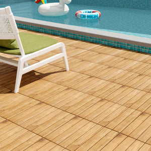 30 PCS Interlocking Deck Tiles 12 x 12 Inch Acacia Wood Patio Tiles with Straight Slats-Natural