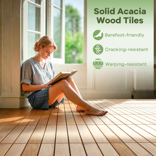 30 PCS Interlocking Deck Tiles 12 x 12 Inch Acacia Wood Patio Tiles with Straight Slats-Natural