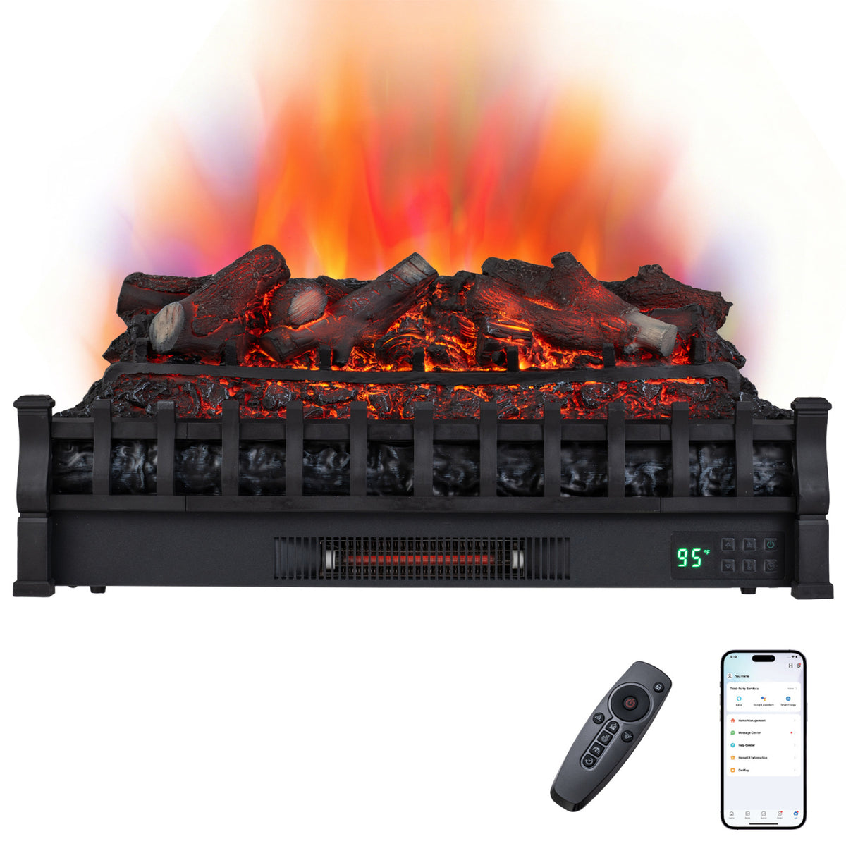 30" WiFi Fireplace Insert Lemonwood Set with Cracking Sound-Black