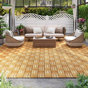 Pack of 30 Acacia Wood Interlocking Deck Tiles-Brown