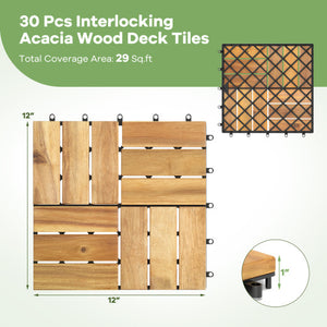 Pack of 30 Acacia Wood Interlocking Deck Tiles-Brown