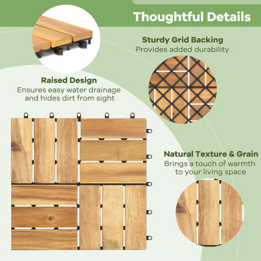 Pack of 30 Acacia Wood Interlocking Deck Tiles-Brown