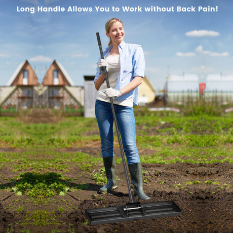 30 x 10 Inch Lawn Leveling Rake with Ergonomic Handle-Black