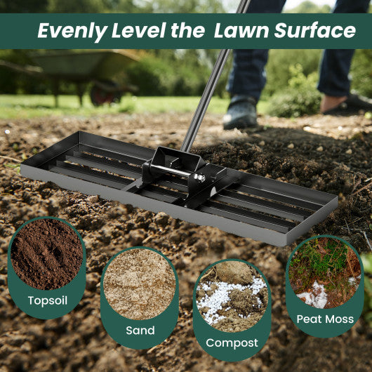 30 x 10 Inch Lawn Leveling Rake with Ergonomic Handle-Black