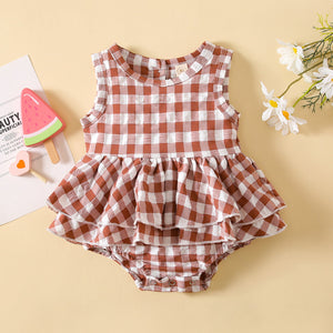 Summer Baby Girl Sleeveless Plaid Baby's Gown