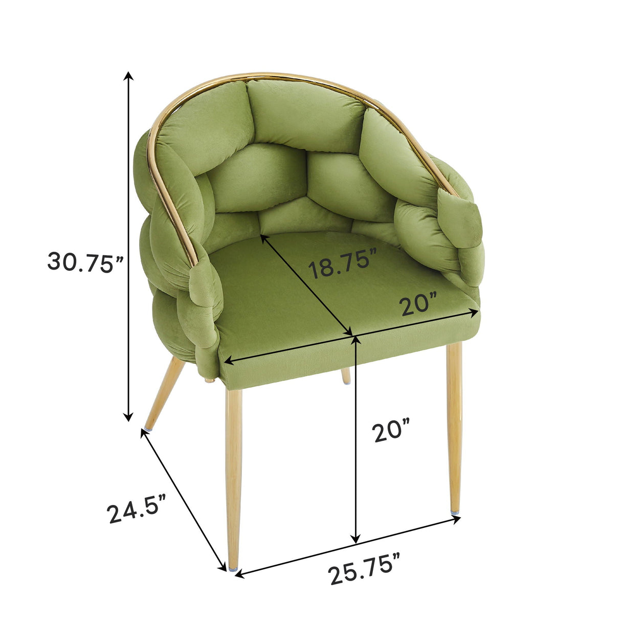 Luxury Handmade Accent Chair (Set of 2) With Gold Legs, Modern Green Velvet Armchair For Living Room And Bedroom - Green by Couch.com