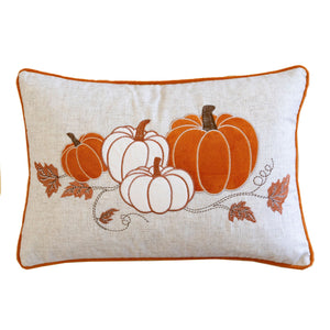 Embroidered Pumpkin Lumbar Throw Pillow – Fall Harvest Accent Cushion