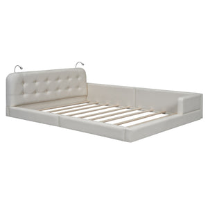 Queen Size Upholstered Platform Bed With 2 Reading Lights - White by Couch.com