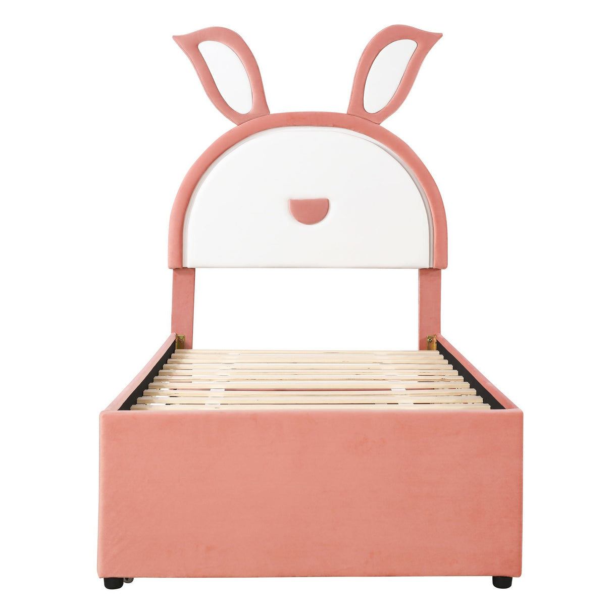Upholstered Platform Bed With Trundle And 3 Drawers, Rabbit-Shaped Headboard With Embedded LED Lights by Couch.com