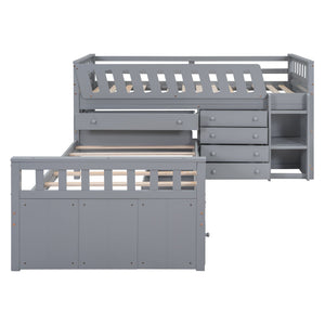 Loft Platform Bed With 7 Drawers And Full Guardrails, Modern L Shaped Space Savin by Couch.com