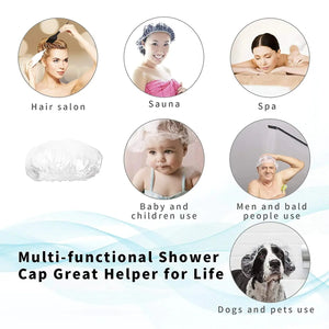 30pcs Disposable Shower Caps - Multi-Purpose Thickening Elastic Bath Cap Plastic Waterproof Clear Shower Cap Bath Shower Caps Women Spa,Men Hair Caps,Home Use,Hotel and Hair Salon, Travel.(Size 52CM) Large 30PCS