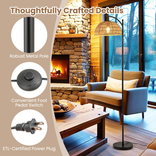 Arc Floor Lamp 63 Inches Tall Pole Lamp with Hanging Lampshade-Black