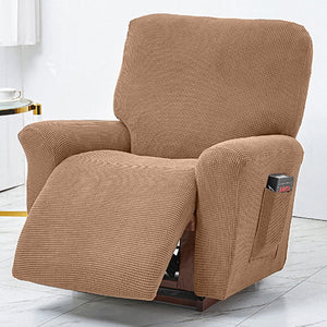 Polar Fleece Recliner Chair Cover, 4-Piece Soft Plush Slipcover with Pocket for Reclining Chairs