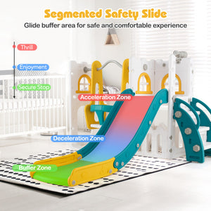 All-in-1 Toddler Slide Playset Playground with Tunnel and Ladder and Basketball-Yellow