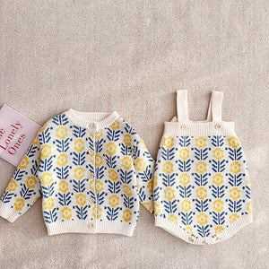 Infant Children's Sweater Pull Flower Knitted Cardigan Romper