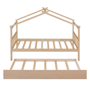 Wooden House Bed With Twin Size Trundle by Couch.com