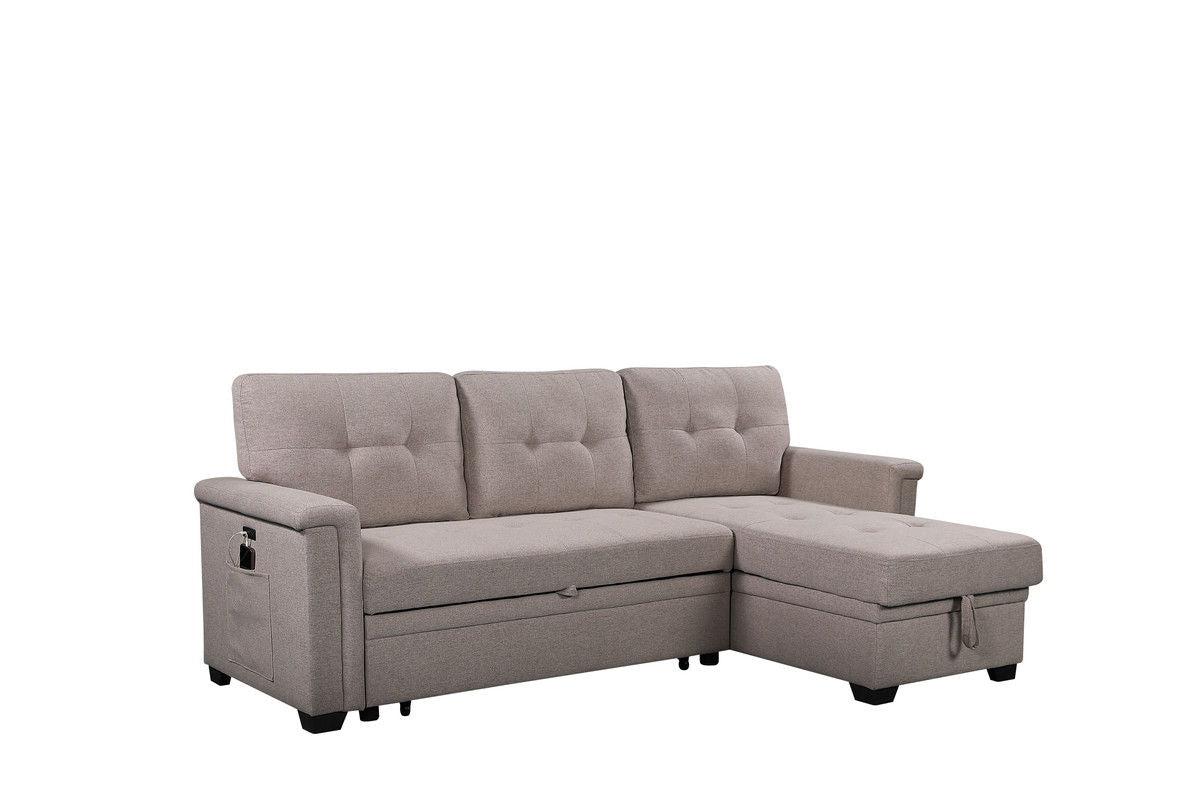 Nathan - Reversible Sleeper Sectional Sofa With Storage Chaise, USB Charging Ports And Pocket by Couch.com