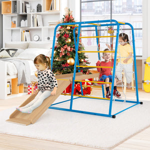 6-in-1 Indoor Jungle Gym with Slide for Boys and Girls 3+ Years Old-Blue