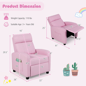 Ergonomic PU Leather Kids Recliner Lounge Sofa for 3-12 Age Group-Pink