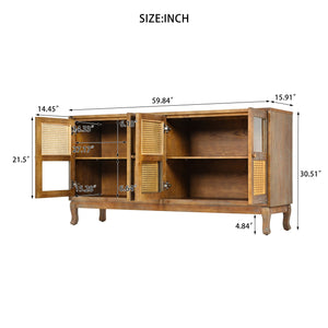 Retro Industrial 4 Door Sideboard With Large Storage, Rattan And Glass Doors by Couch.com