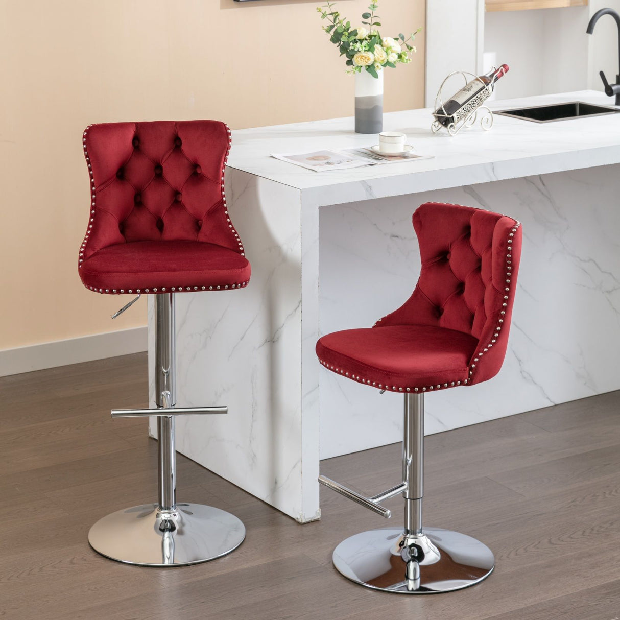 Swivel Velvet Barstools Adjusatble Seat Height From 25-33", Modern Upholstered Chrome Base Bar Stools With Backs Comfortable Tufted For Home Pub And Kitchen Island (Set of 2) by Couch.com