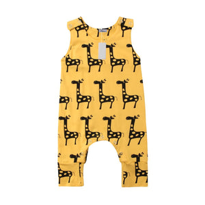 Cute Newborn Baby Boy Girl Sleeveless Cartoon Animal Cotton Romper Jumpsuit Outfits With Giraffe Design
