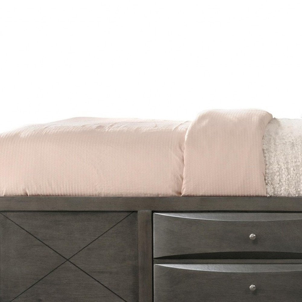Gray Solid Wood Queen With Ten Drawers Bed Frame